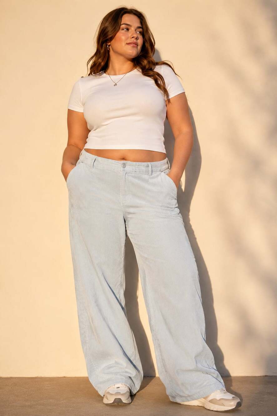 American Eagle Corduroy Wide Leg Pants Light Blue Stretch Plus Size 18 Short
